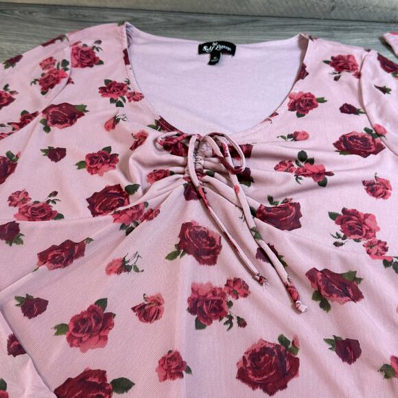 Vtg Self Esteem Babydoll Top Size XL Floral Y2K Stretch Fairy Grunge Whimsigoth - Picture 13 of 16